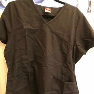Dickies Scrub Top Pockets Black Uniform Large